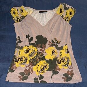 INC International Concepts Yellow and Brown Floral Blouse